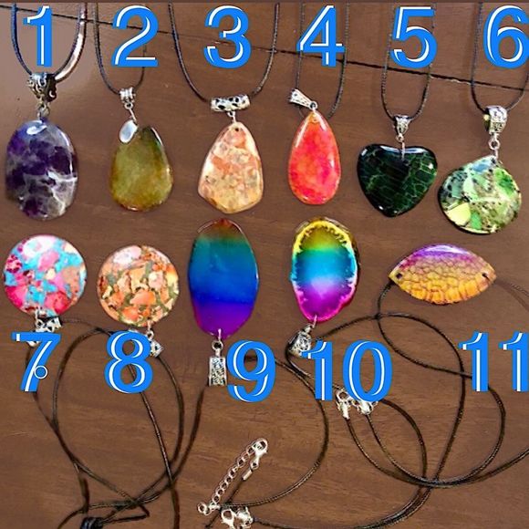 Gemstone & Fossil Pendant on Waxed Necklace w/Ornate Bail Lobster Claw Clasp - Picture 1 of 16